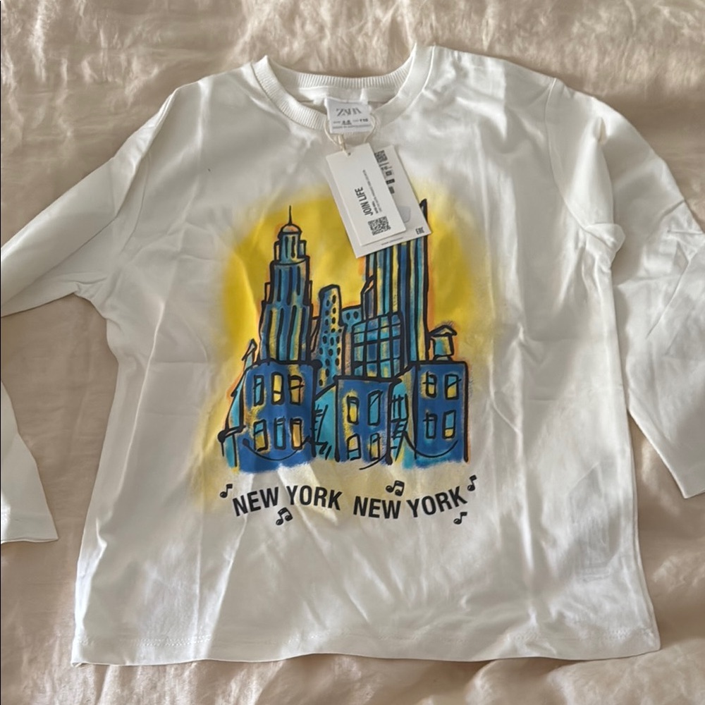 Zara White and Yellow Long Sleeve Tees